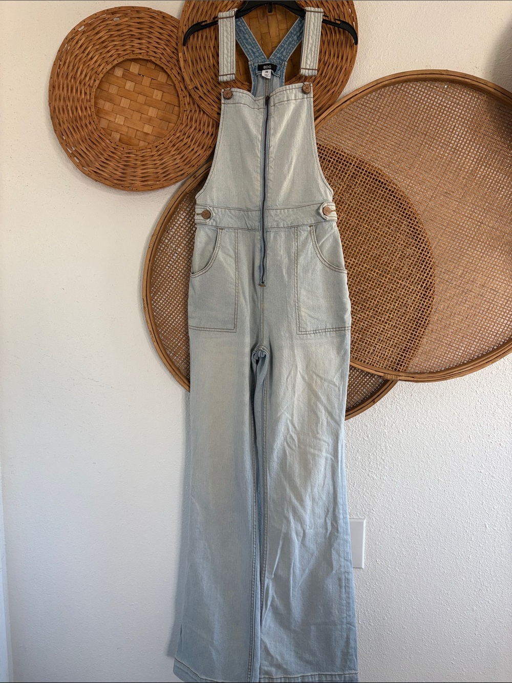 Urban Outfitters Zip Up Adjustable Strap Denim Flare Leg Overalls 28